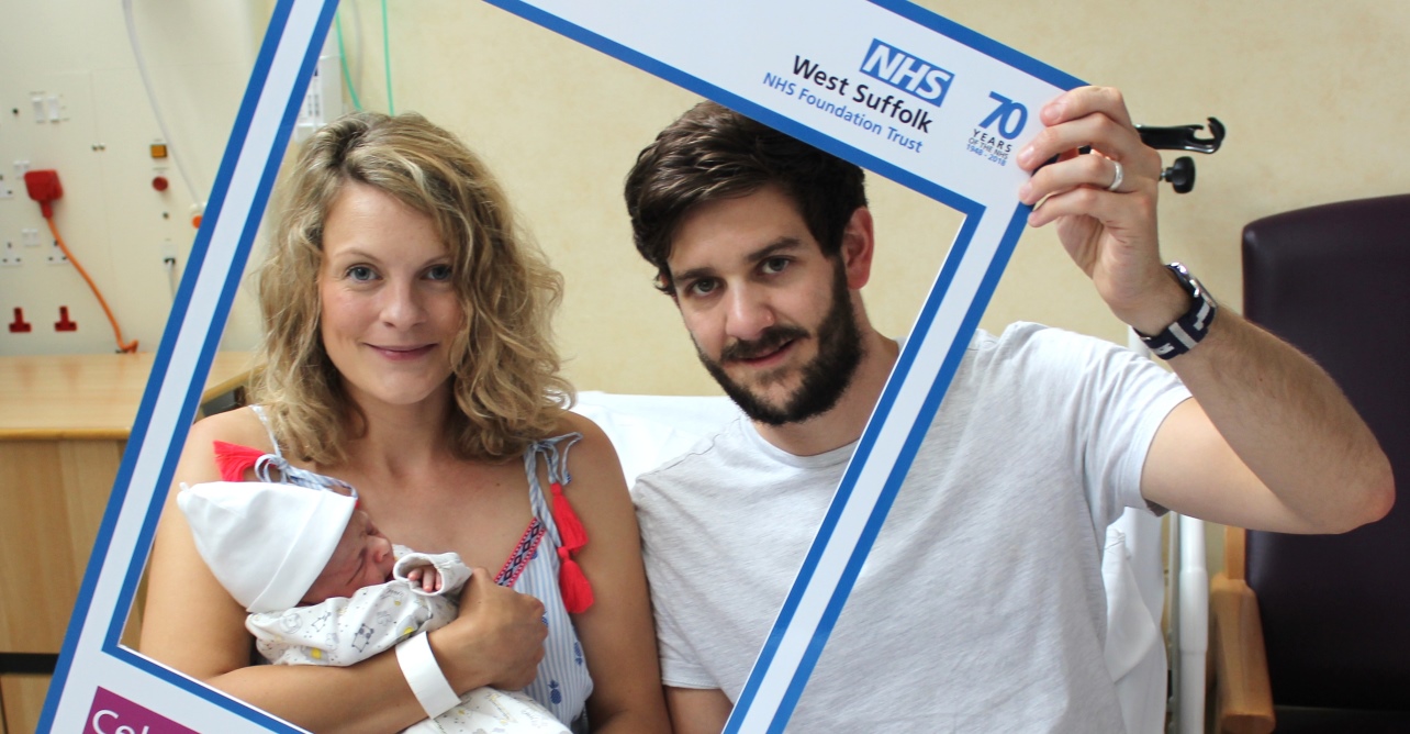 Baby Joshua was the first baby born at the West Suffolk Hospital at 12.13am on the NHS’ 70th birthday