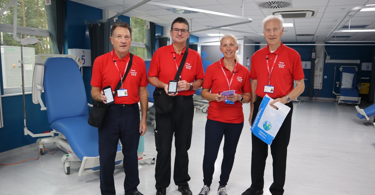 Left to right: Bleep volunteers Terry, Peter, Liz and Lawrence frequently visit the acute assessment unit
