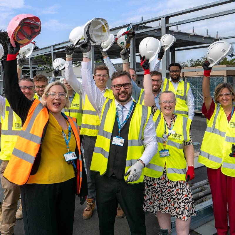 West Suffolk NHS Foundation colleagues were joined by construction partner colleagues Morgan Sindall at the topping out ceremony of the Newmarket Community Hospital’s Community Diagnostic Centre